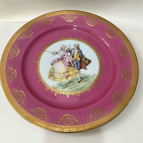 JKW 1930 Western Germany Fine Porcelain Luxurious Pink Gold Dinnerware Plate - Picture 1 of 12